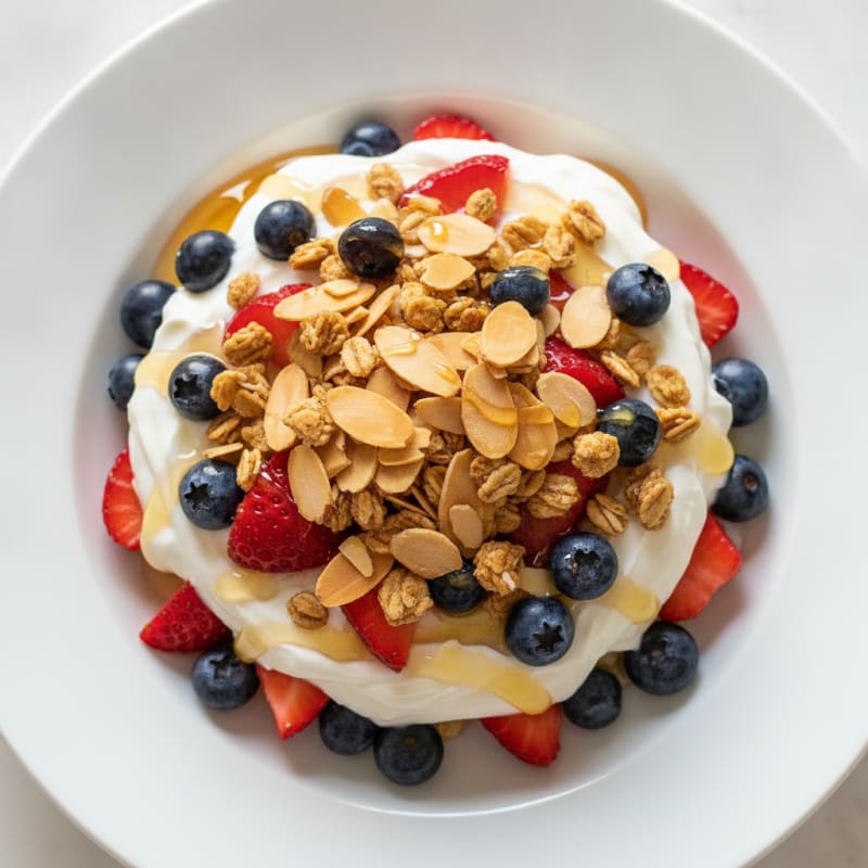 Creamy Greek Yogurt Parfait with Mixed Berries and Almonds