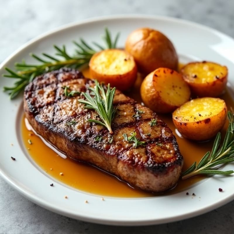 Pan-Seared Garlic Butter Steak with Crispy Roasted Potatoes