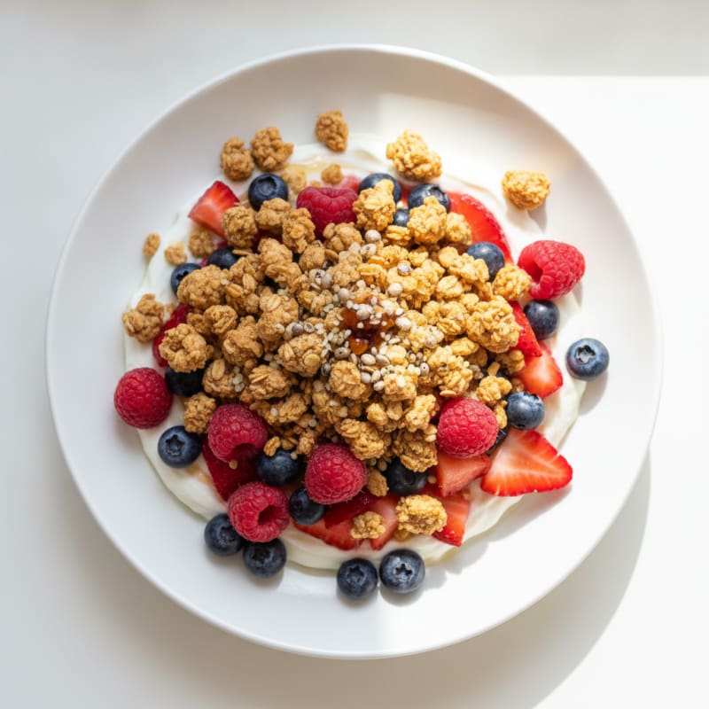 Greek Yogurt Parfait with Mixed Berries and Protein Granola