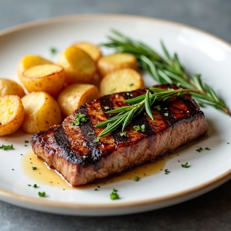 Pan-Seared Garlic Herb Steak with Crispy Roasted Potatoes