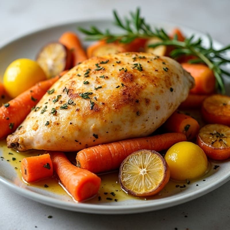 Crispy Lemon Herb Roasted Chicken with Roasted Root Vegetables
