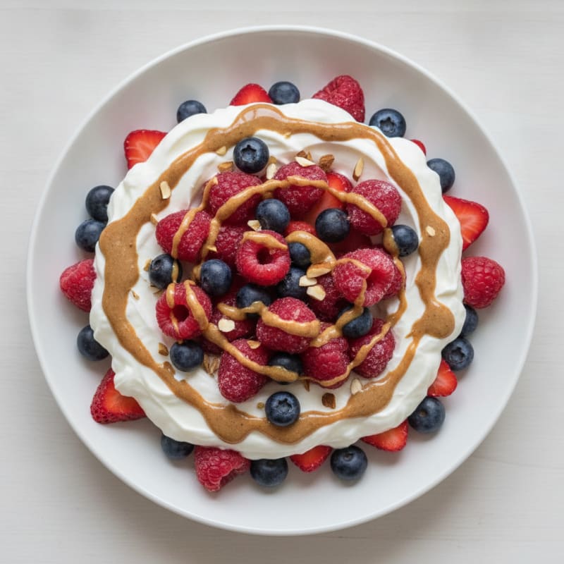 Greek Yogurt Protein Parfait with Mixed Berries and Almond Butter