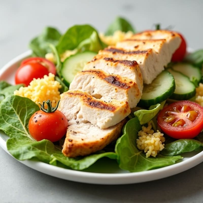 Grilled Chicken Salad with Mixed Greens, Tomatoes, Cucumbers, and Shredded Cheese