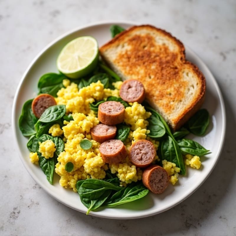 Egg White and Turkey Sausage Scramble with Spinach