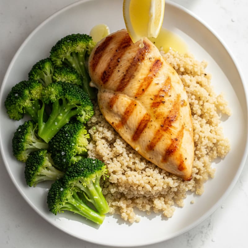 Grilled Chicken Breast with Quinoa and Steamed Broccoli