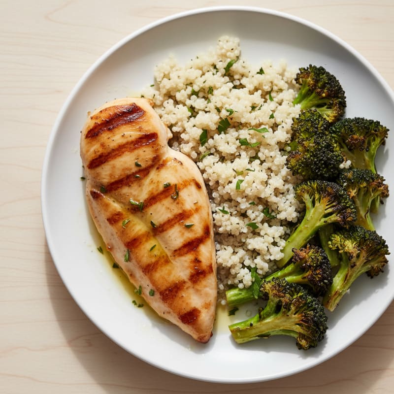 Grilled Chicken Breast with Quinoa and Roasted Broccoli