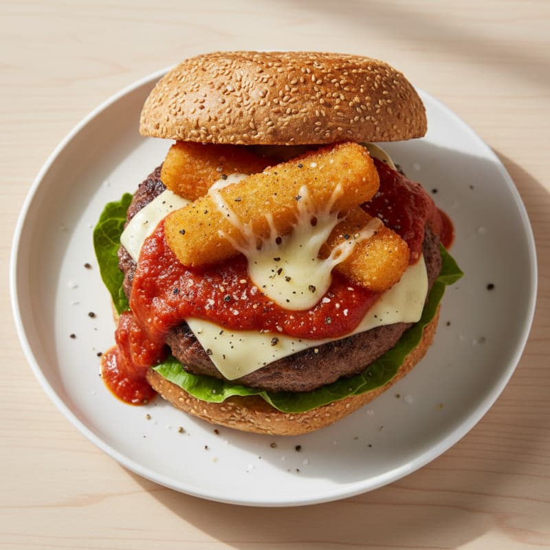 Mozzarella Stick Beef Burger with Marinara