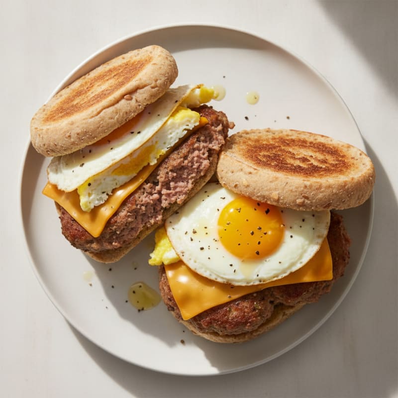High-Protein Turkey Sausage and Egg Breakfast Sandwiches