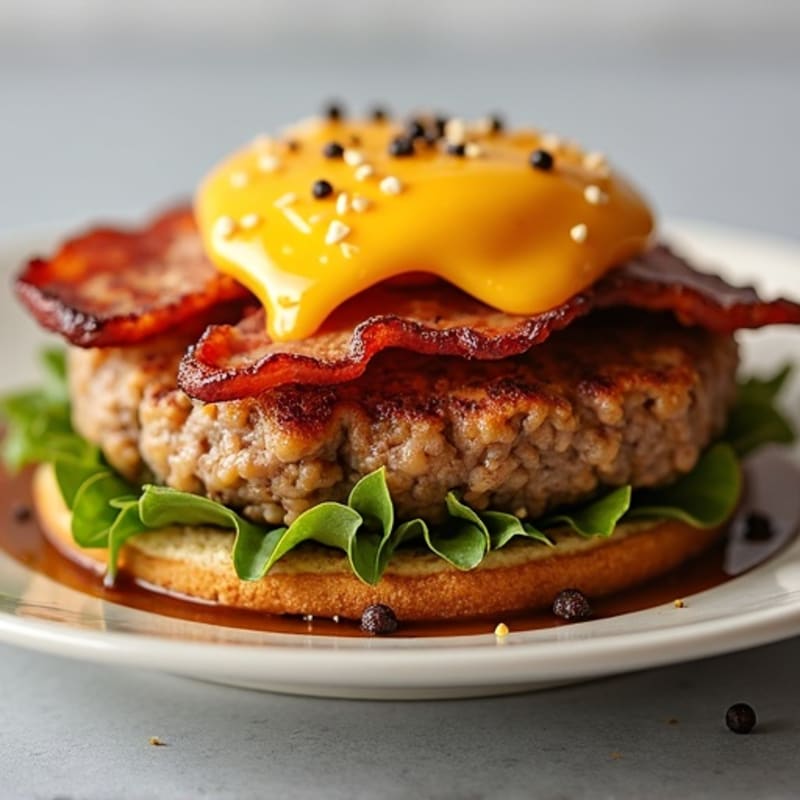 Lean Ground Beef Patties with Crispy Turkey Bacon and Melted Cheddar