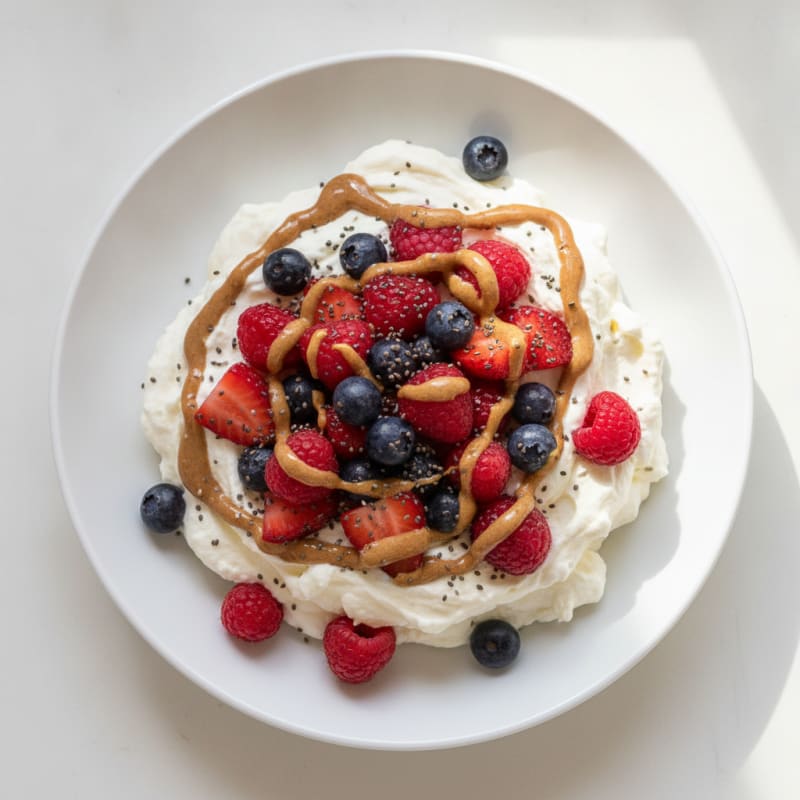 Greek Yogurt Protein Mousse with Mixed Berries and Almond Butter