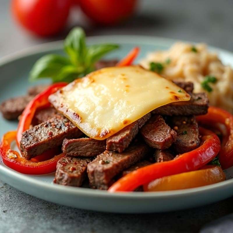 Lean Sautéed Beef with Peppers, Onions, and Melty Provolone