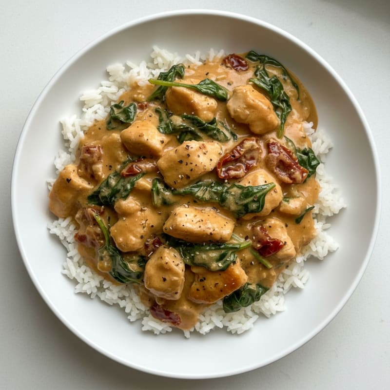 Creamy Tuscan Chicken and Rice Skillet