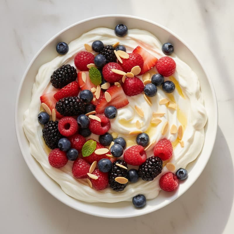 Silky Vanilla Protein Yogurt with Mixed Berries