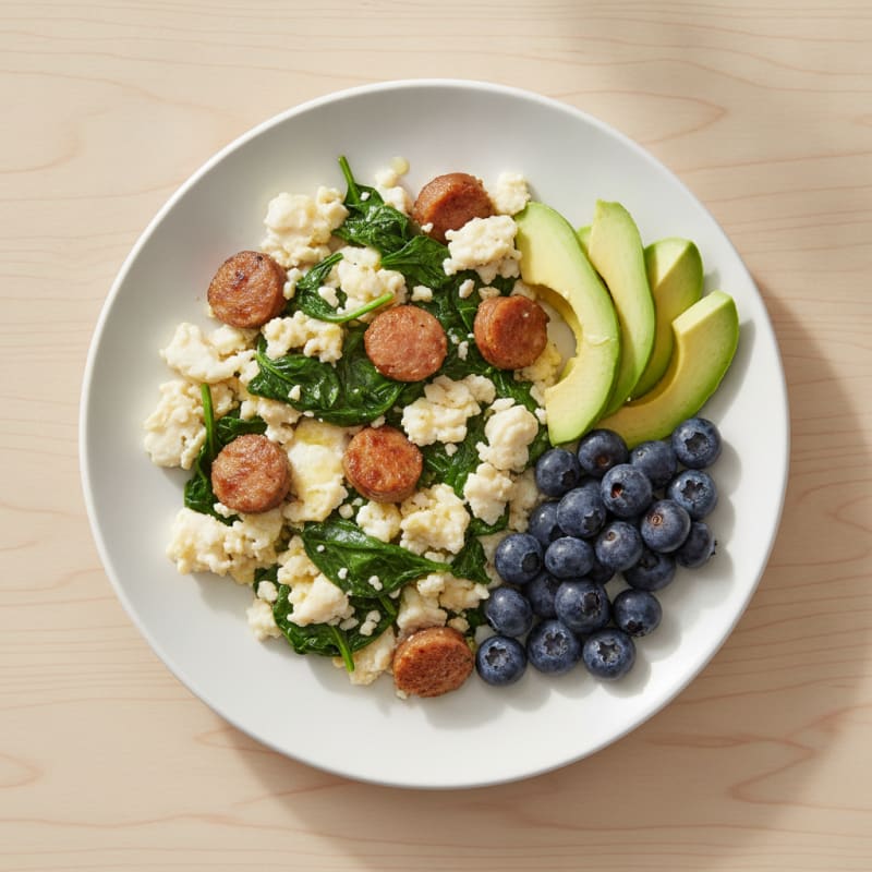 Egg White Scramble with Turkey Sausage and Spinach