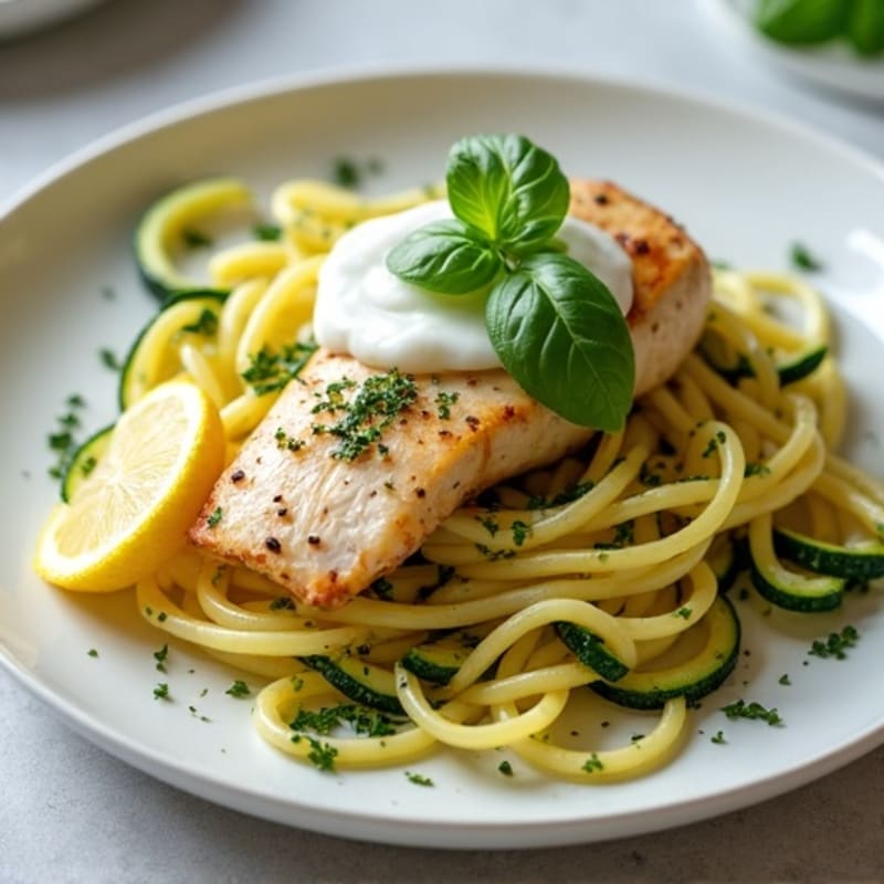 Creamy Lemon Garlic Chicken with Herb-Roasted Zucchini Pasta