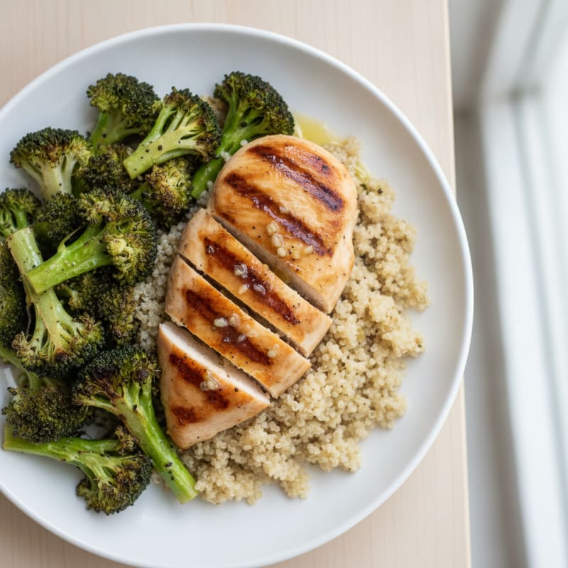 Grilled Chicken Breast with Quinoa and Roasted Broccoli