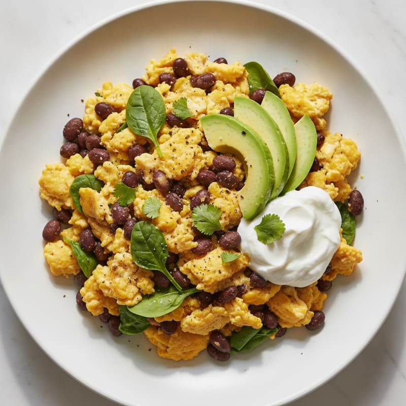 Scrambled Eggs with Black Beans and Avocado