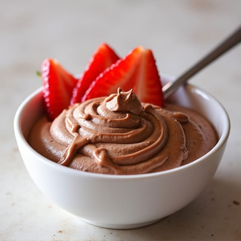 Creamy Chocolate Protein Yogurt with Sliced Strawberries