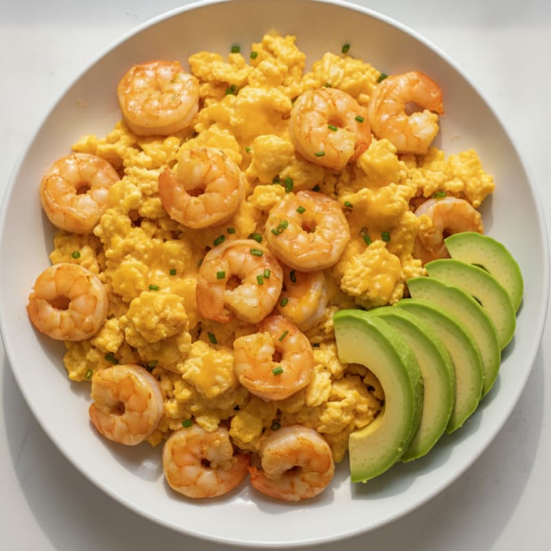 Egg and Cheese Scramble with Avocado Slices