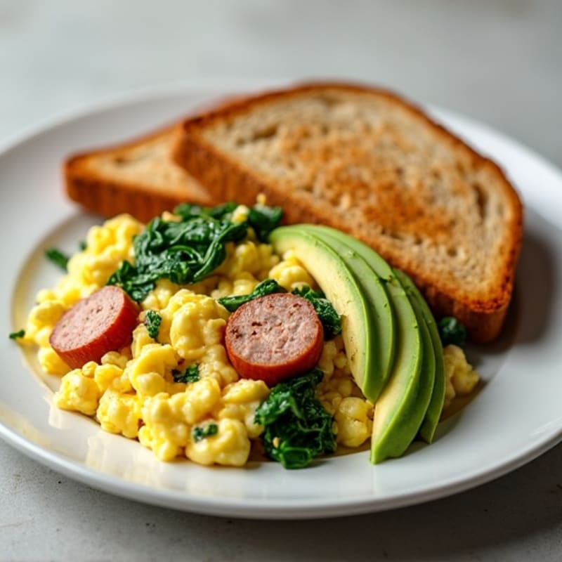 Egg White Scramble with Turkey Sausage and Spinach