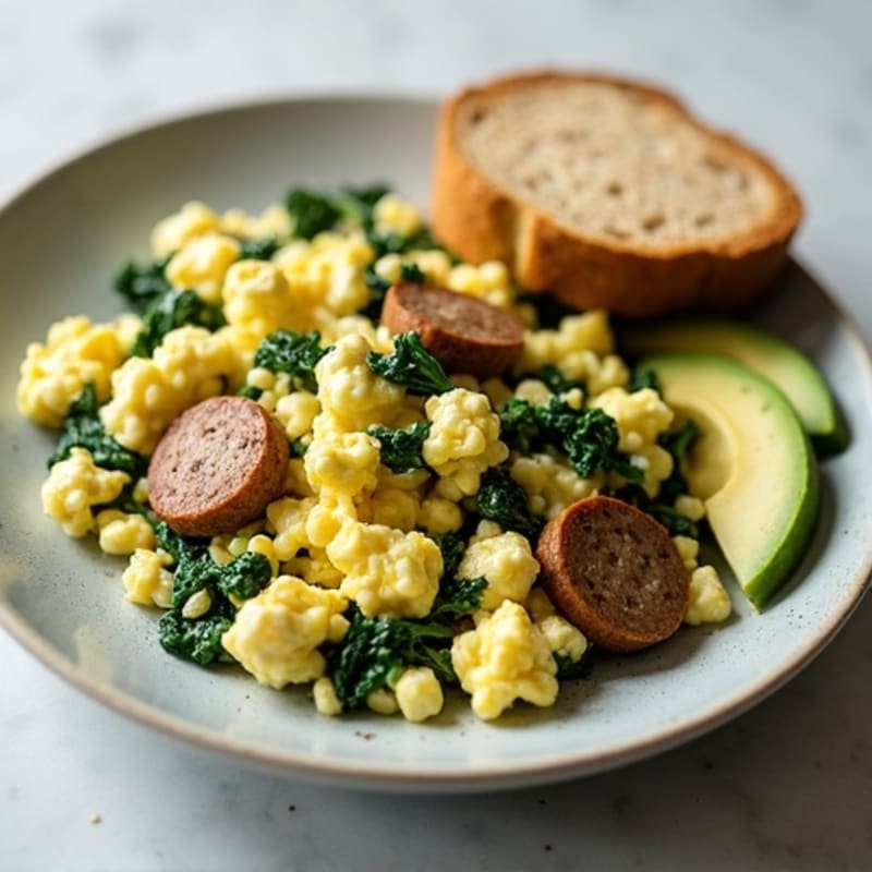 Egg White and Spinach Scramble with Turkey Sausage