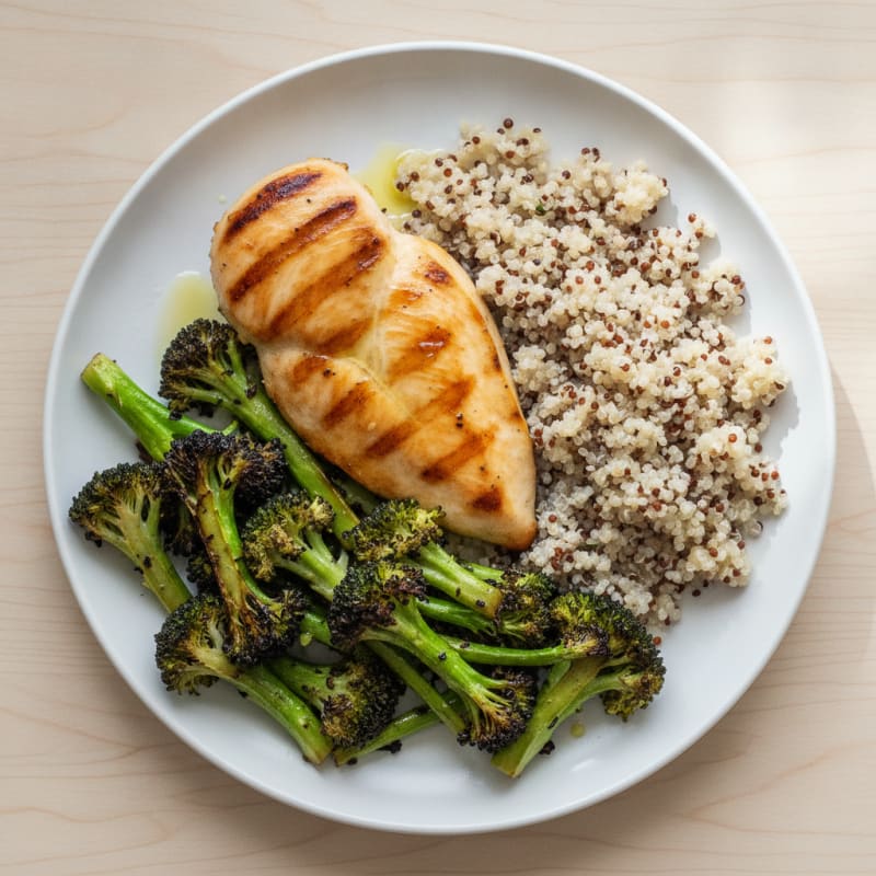 Grilled Chicken Breast with Quinoa and Roasted Broccoli