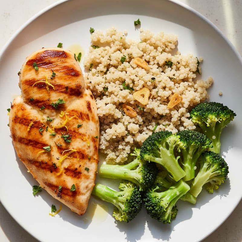 Grilled Chicken Breast with Quinoa and Steamed Broccoli