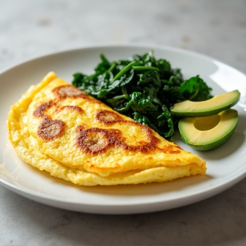 Egg White Omelette with Turkey Sausage and Sautéed Spinach