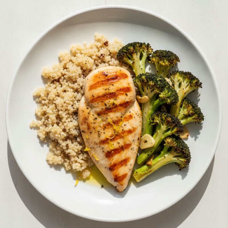 Grilled Chicken Breast with Quinoa and Roasted Broccoli