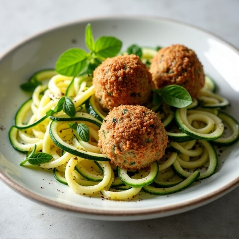 Herb-Crusted Lean Turkey Meatballs with Zucchini Noodles