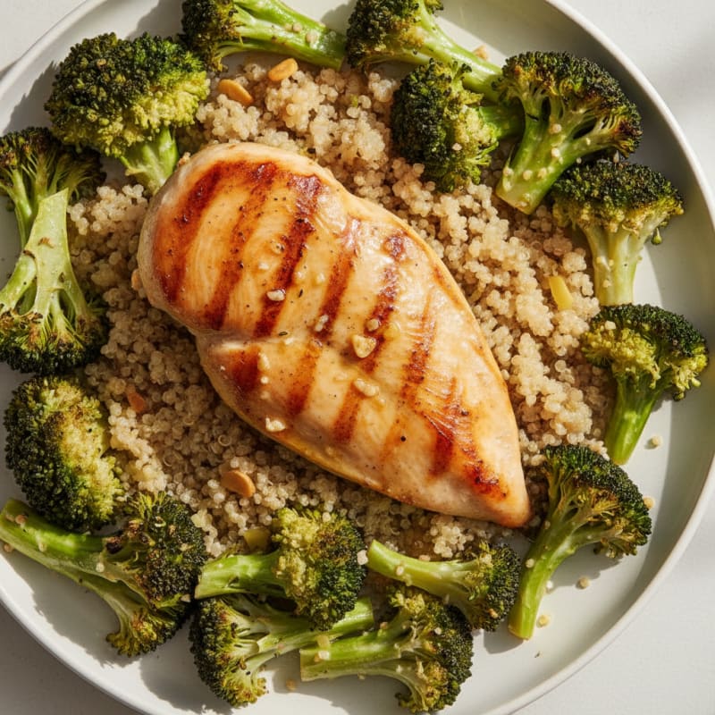 Grilled Chicken Breast with Roasted Broccoli and Quinoa