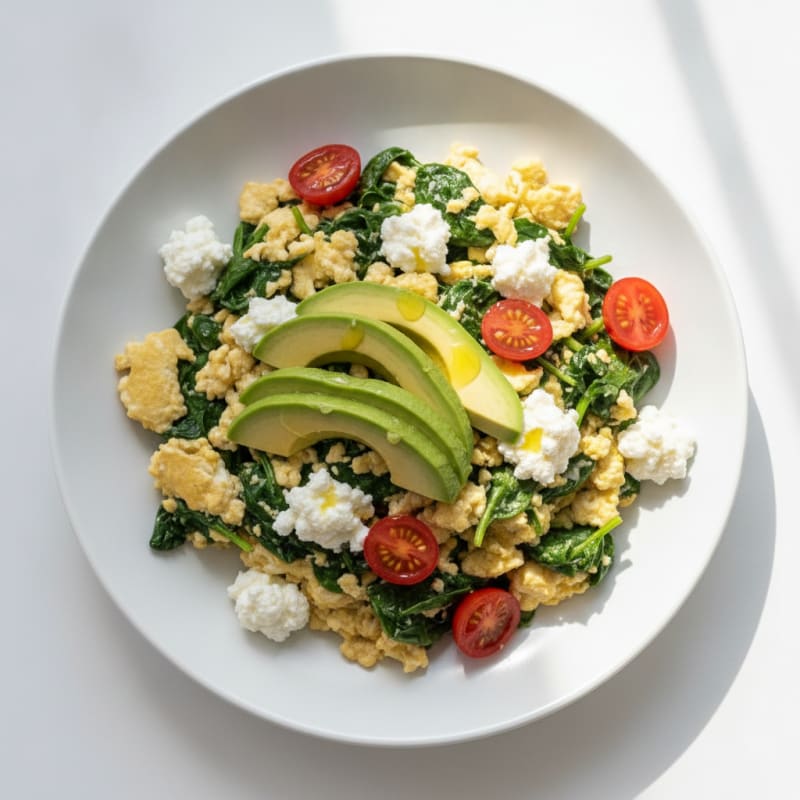 Egg White Spinach Scramble with Cottage Cheese