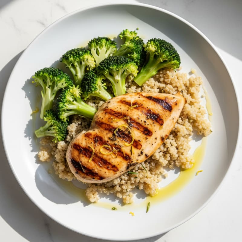 Grilled Chicken Breast with Quinoa and Steamed Broccoli