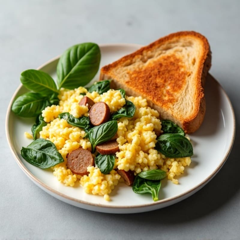 Egg White Scramble with Turkey Sausage and Spinach