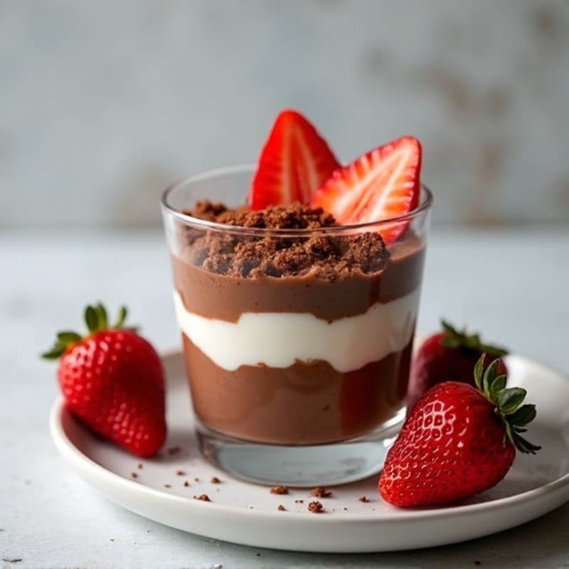 Chocolate Protein Pudding with Sliced Strawberries