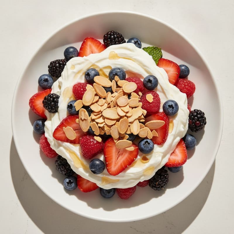 Greek Yogurt Protein Parfait with Mixed Berries and Almonds