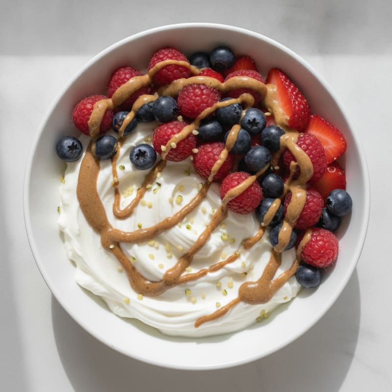 Greek Yogurt Bowl with Mixed Berries and Almond Butter