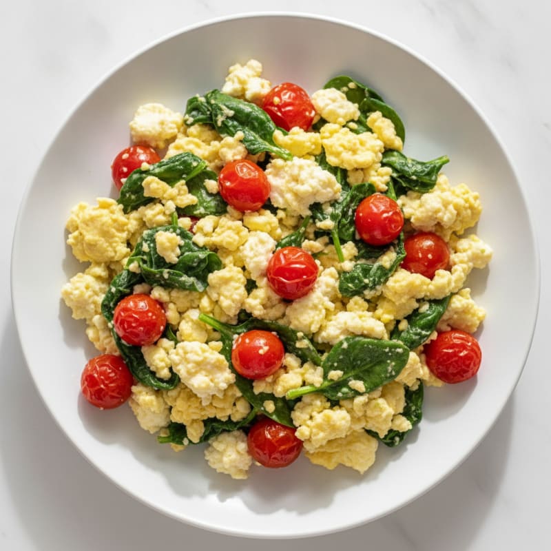 Cottage Cheese Scramble with Spinach and Cherry Tomatoes