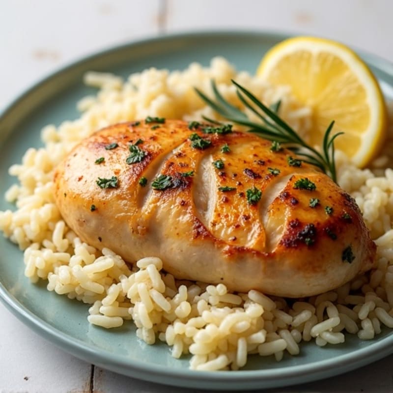 Roasted Lemon Herb Chicken with Fluffy Rice Pilaf