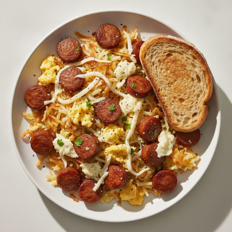 Beef Hotdog and Egg Breakfast Hash