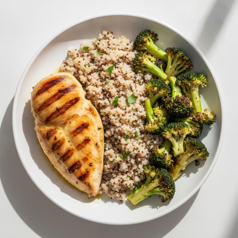 Grilled Chicken Breast with Quinoa and Roasted Broccoli