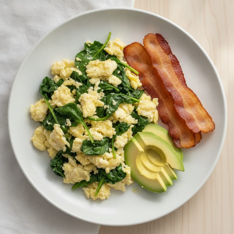 Egg White and Spinach Scramble with Turkey Bacon