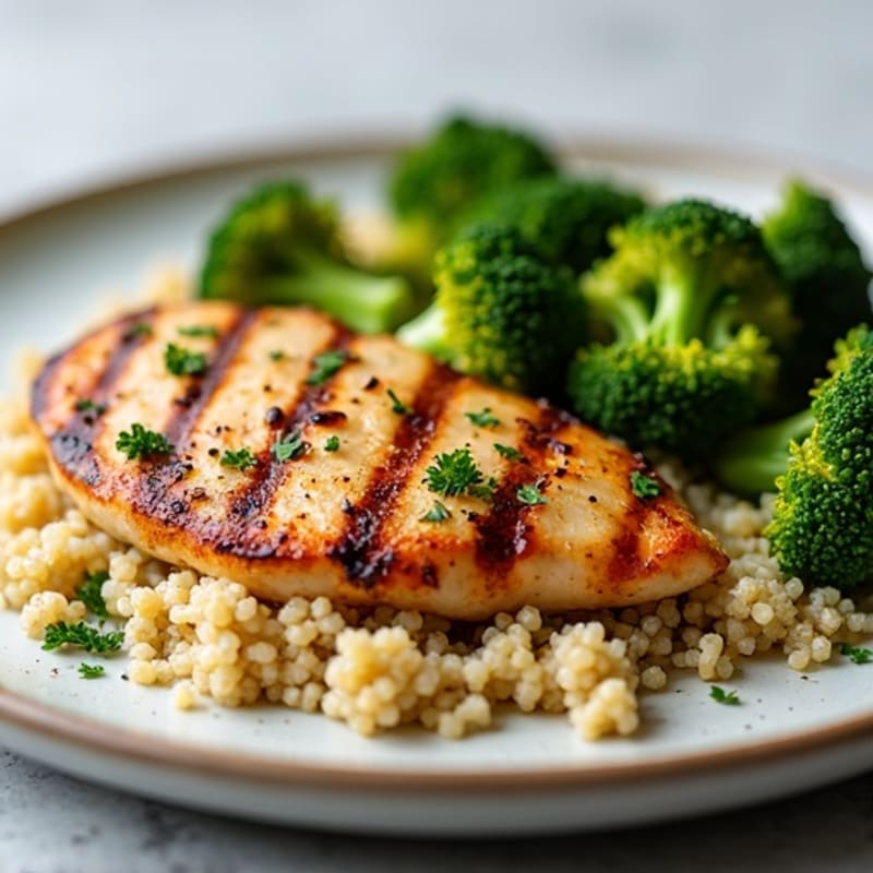 Grilled Chicken Breast with Quinoa and Roasted Broccoli