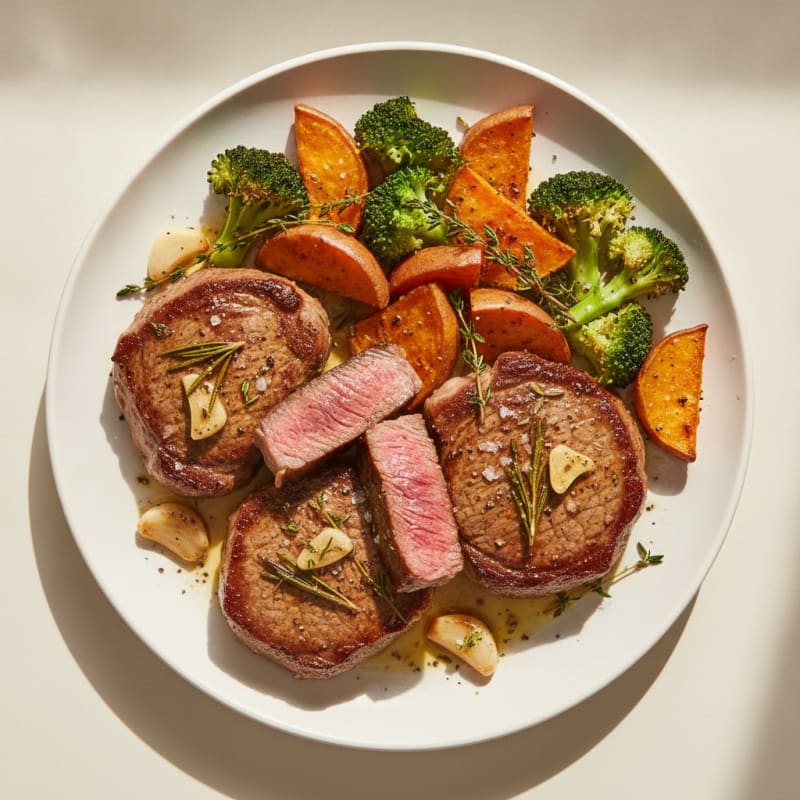 Garlic Herb Steak with Roasted Sweet Potatoes