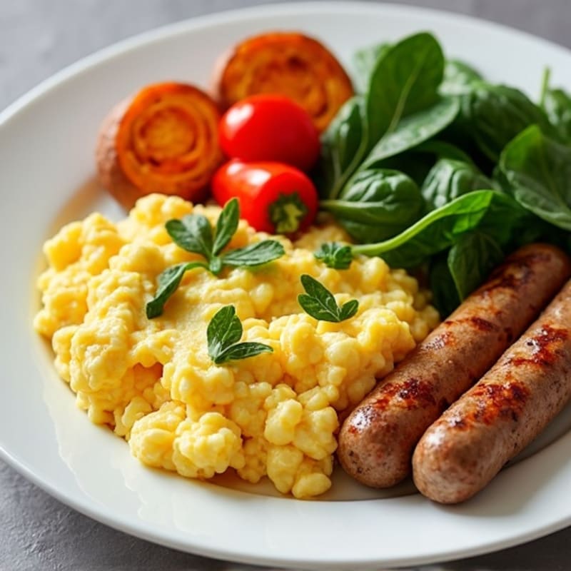 Egg White and Turkey Sausage Scramble with Roasted Sweet Potato