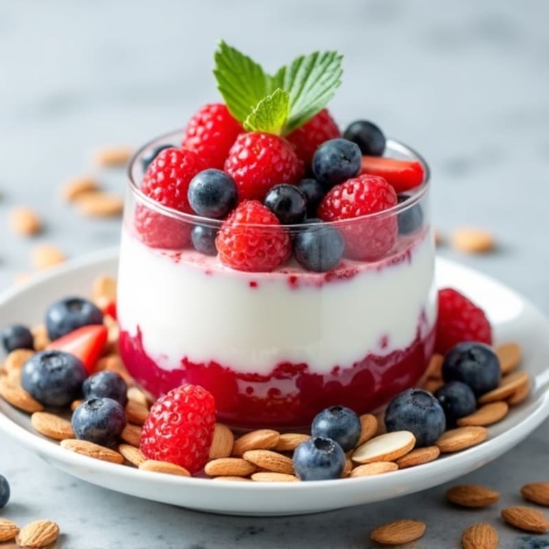 Greek Yogurt Protein Parfait with Mixed Berries and Almonds