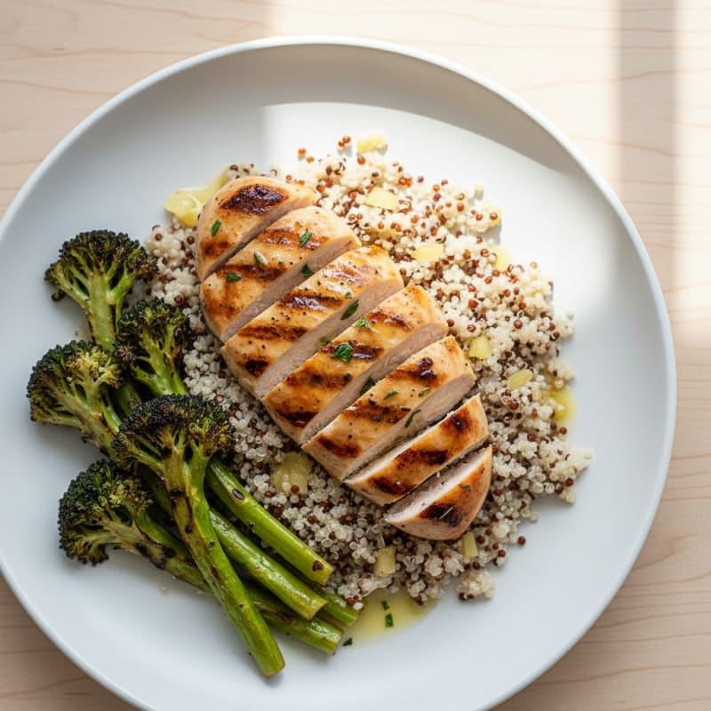 Grilled Chicken Breast with Quinoa and Roasted Broccoli