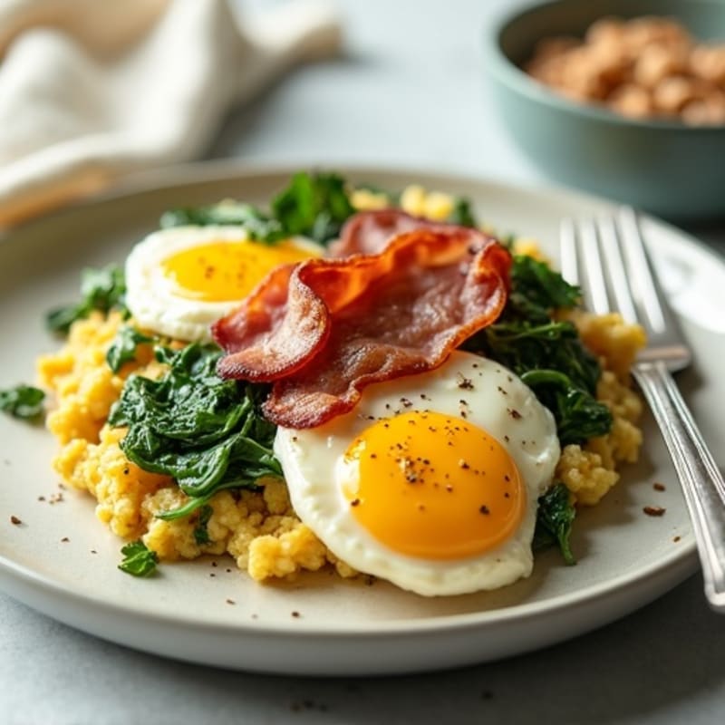 Cottage Cheese Egg Scramble with Spinach and Turkey Bacon