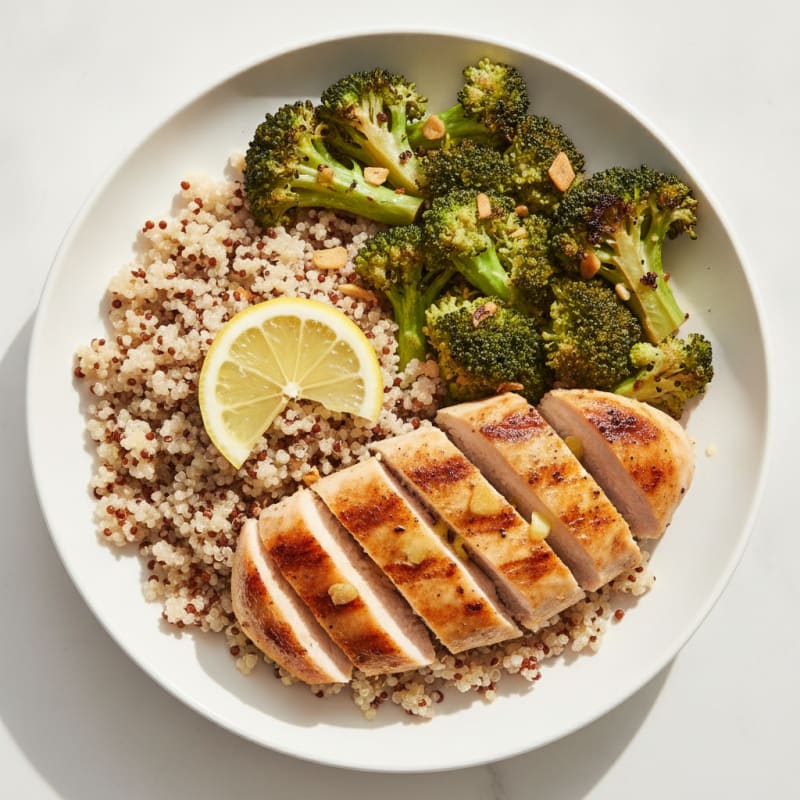 Seared Chicken Breast with Roasted Broccoli and Quinoa