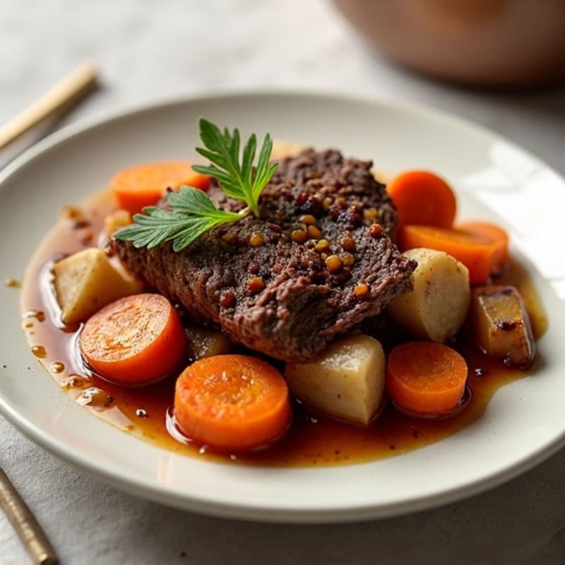 Tender Slow-Cooked Beef Pot Roast with Roasted Root Vegetables